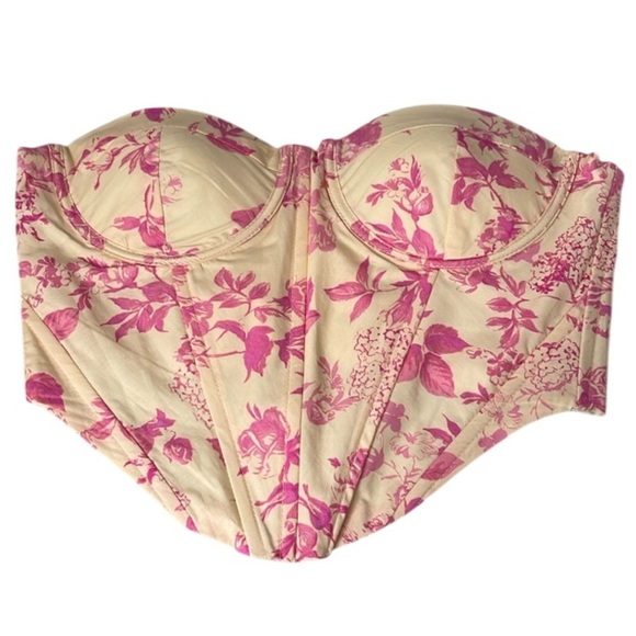OLIVACEOUS Pauline Floral Boned Corset Top Pink Cream Push Up Padded Adjust S - Picture 3 of 15
